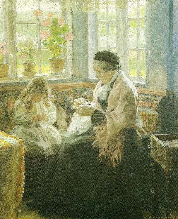 Laurits Tuxen kunstnerens moder bertha tuxen med barnebarnet nina china oil painting image